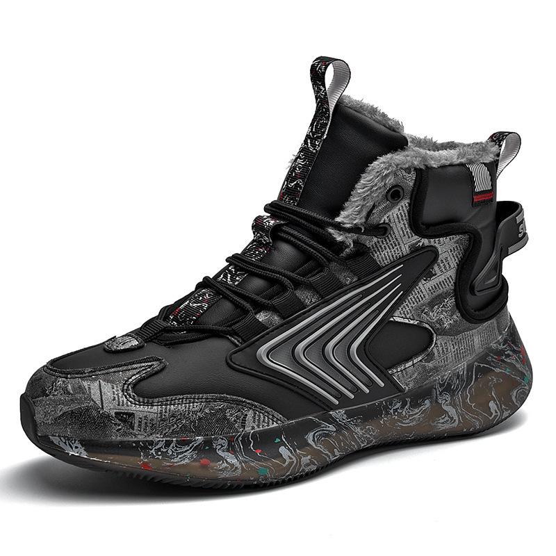 Winter Guochao Northeast cotton shoes wear velvet warm luminous high-top shoes student graffiti sports snow boots men's shoes