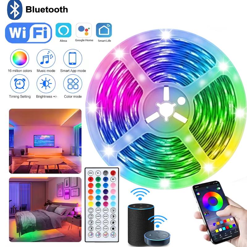 1M Led Lights 5050 for Room Music Sync Multicolor RGB 5V Led Strip Lights Flexible Ribbon for Party Bedroom Decor TV Backlights