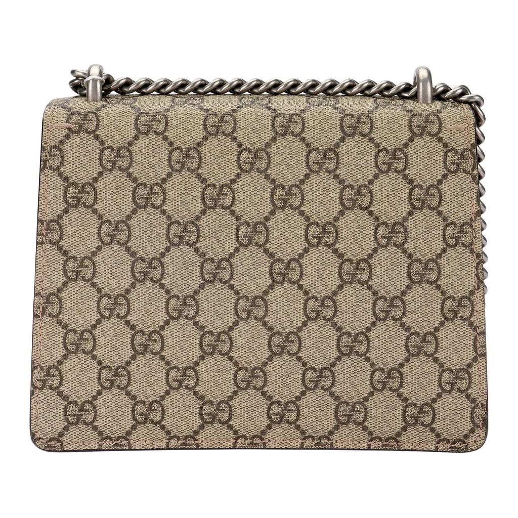 Gucci Dionysus Textured Tiger Head Spur Buckle Logo Print Canvas And Suede Chain Shoulder Bag Women Shoulder Bag Ebony 421970-KHNRN-8698