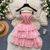 French Sweet Wind Tube Top Sleeveless Dress Women's Summer Yellow Ruffle Leaf Edge Cake Dress Thin Temperament Small Man