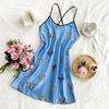 Halter Nightgown Sexy Backless Nightgown Women Simulation Silk Casual Breathable Printed Butterfly Halter Skirt