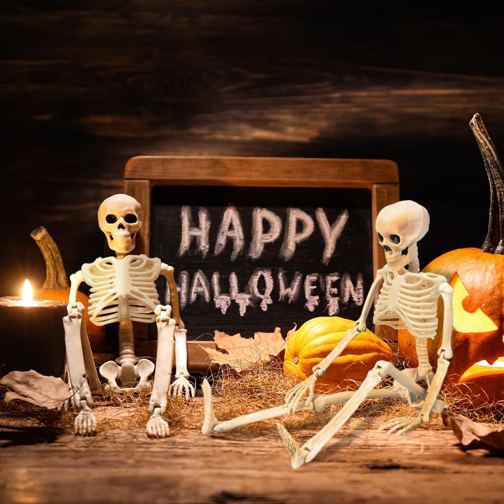 40CM Halloween Simulation Skeleton Hanging Plastic Human Skull Skeleton Can Stand Joints Movable Party Horror Props
