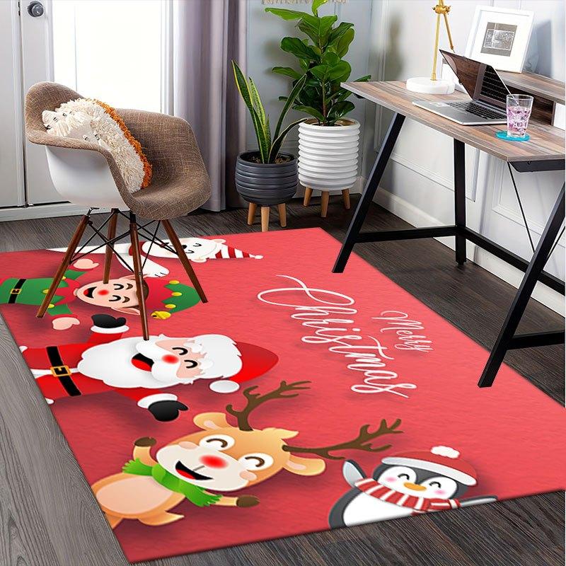 "Merry Christmas! Santa, Elves, Reindeer & Penguin Greeting Card"Office Mat Perfect for Home Decor Office Desk Chair Rugs Chair Carpet for o