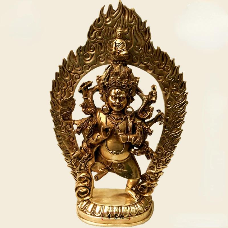 

13-дюймовый тибетский латунный буддийский смеситель с 4 головками и 8 руками Дакини Махакала Будда