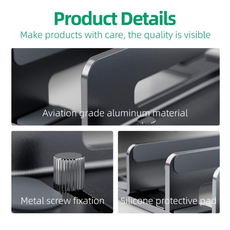 Vertical Laptop Holder Adjustable Desk Stand Aluminum and Silicone Scratchproof for Laptops and Tablets Multiple Devices