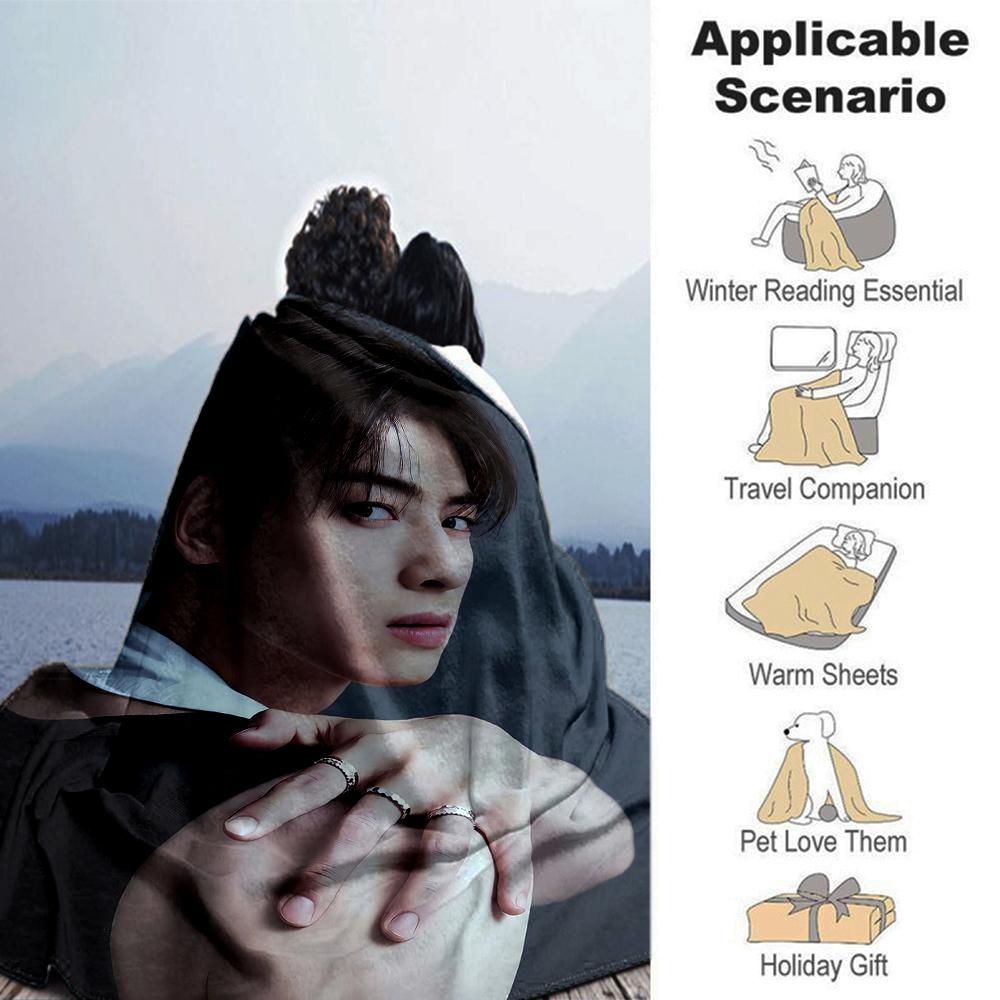 1Pc Cha Eun-woo Blanket Soft Comfortable Polyester Blanket All Season Warm Throw Bedroom Office Outdoor Use Ideal Christmas Gift Choice Print Home Bla