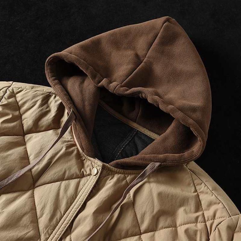 Toamnă Vintage Plus Size Palton rombic cu glugă Femei Iarnă Nouă Jachetă din bumbac Largi Casual Lungime mijlocie Jachete din bumbac căptușite în contrast de culoare