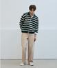 Nodu Scalloped Stripe Collar Knit Cardigan [Green]