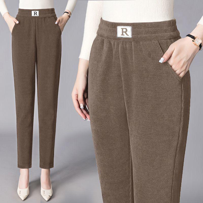 Women's High-Waisted Corduroy Carrot Pants: Fleece-Lined, Casual Straight-Leg for Autumn & Winter