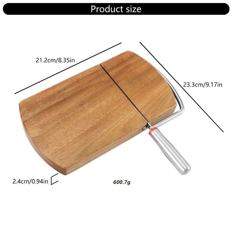 Wooden Cheese Cutter Board with Steel Blade Multipurpose Butter Bread Food Slicer for Culinary Enthusiasts and Chefs