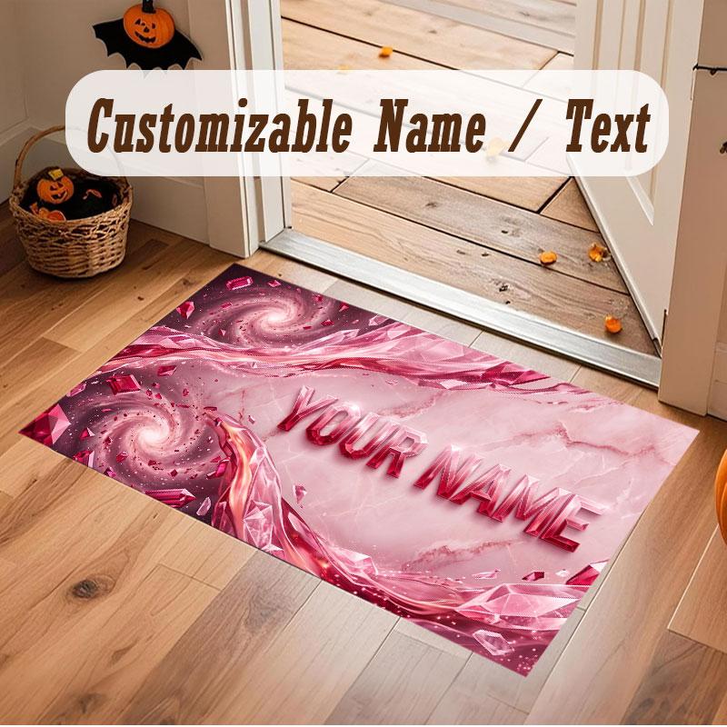 Space Cosmic Theme Crystal Velvet Floor Rug Personalized Custom Name Text Warm Carpet Home Decoration