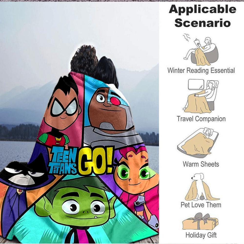 1pc Teen Titans Go! Flannel Throw Blanket - Lightweight Soft Warm All-Season Blanket for Sofa, Bed, Travel, Camping  L1029197