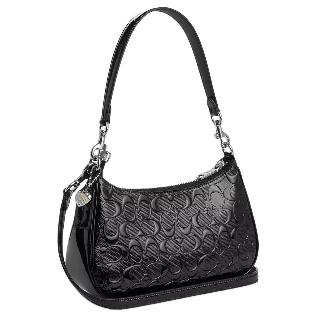 Coach Teri 25 Classic Logo Signature Patent Leather And Smooth Leather Crossbody Shoulder Bag Medium Women Bags Silver Black CDY98-SVBK