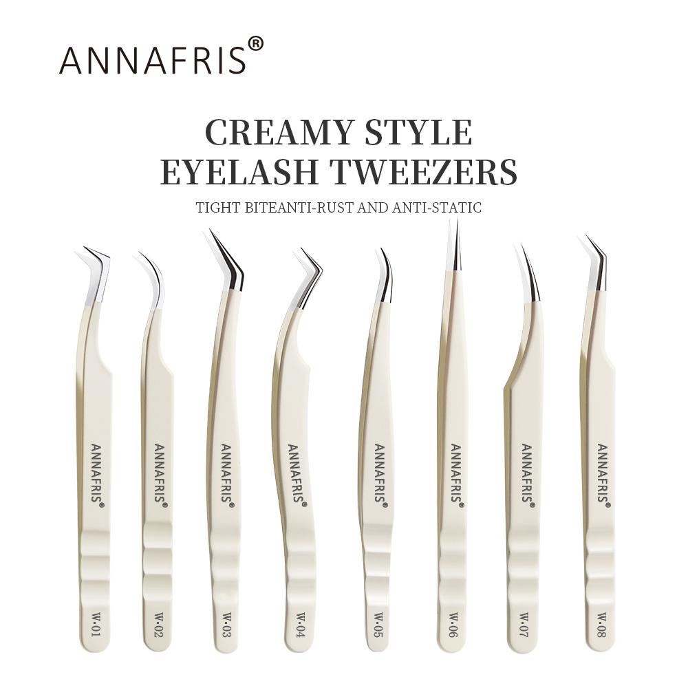 ANNAFRIS Stainless Steel High Precision False Eyelash Tweezers Straight Curved Pointed Tip Tweezers Lash Extension Makeup Tools