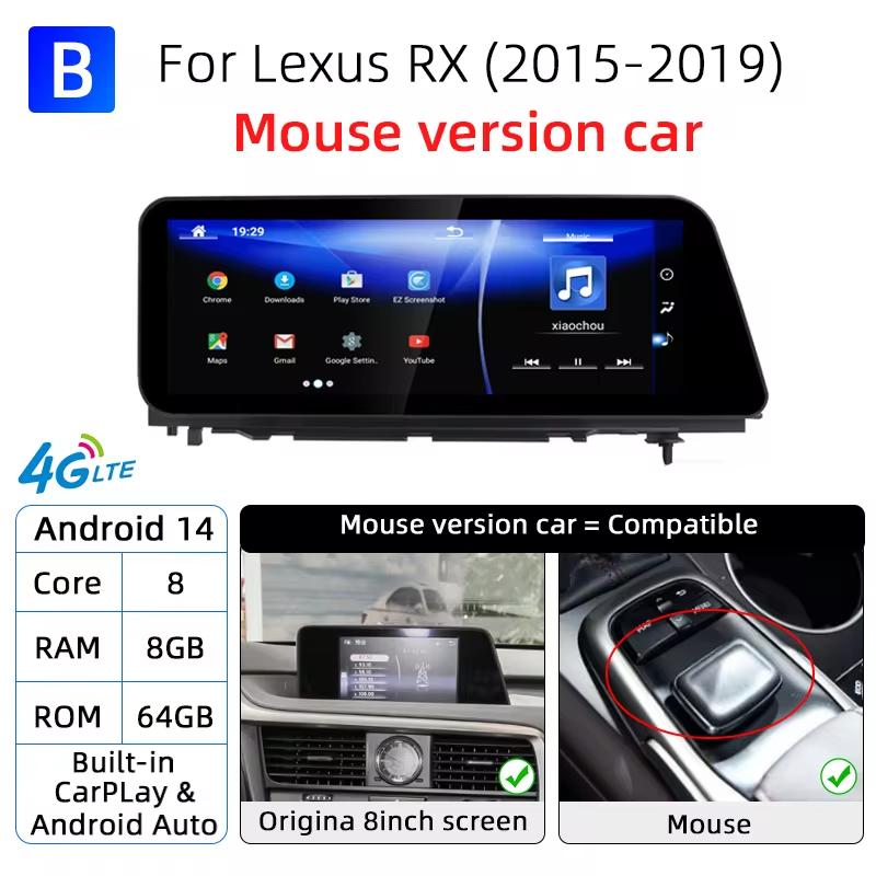 Android 14 Car Radio For Lexus RX RX200t Rx300 Rx350 Rx450h RX400h 2015-2019 Snapdragon 665 GPS Multimedia Player CarPlay Screen XN0