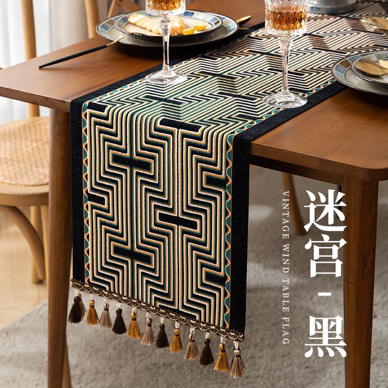 Jacquard Table Runner Vintage Table Table Cover Pastoral Style with Long Strip Fabric Tassel Tablecloth Home TV Cabinet Decor