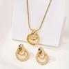 Minimalist Gold-Tone Geometric Circle Necklace Earring Set Women Alloy Jewelry With Snake Chain Daily Wear Fashion Accessory