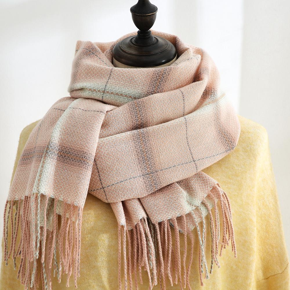 New Faux Cashmere Plaid Curry Scarf Female Warm Long Neck Large Shawl
