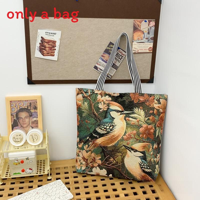 Peacock Canvas Tote Bag With Embroidery And Large Capacity For Daily Use