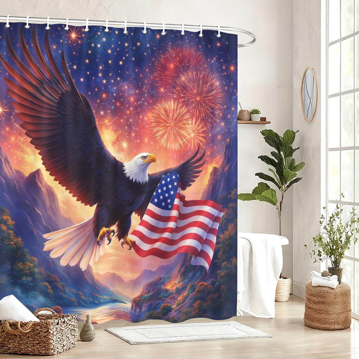 

American Style Pattern Polyester Shower Curtain - Stylish Bathroom Decor, Creative Bathtub Partition Curtain For Home W60H190(CM)-1 Pcs