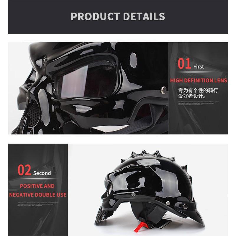 ABS Motorcycle Half Helmet With Reversible Skull Design Men Cycling Protective Gear Safety