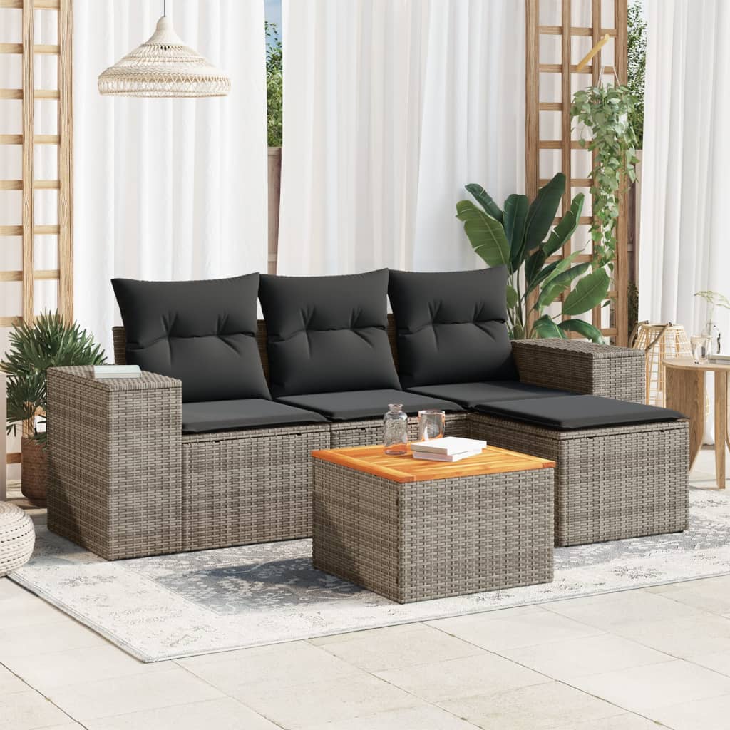 5 Piece Outdoor Sofa Set with Cushions Grey Poly Rattan