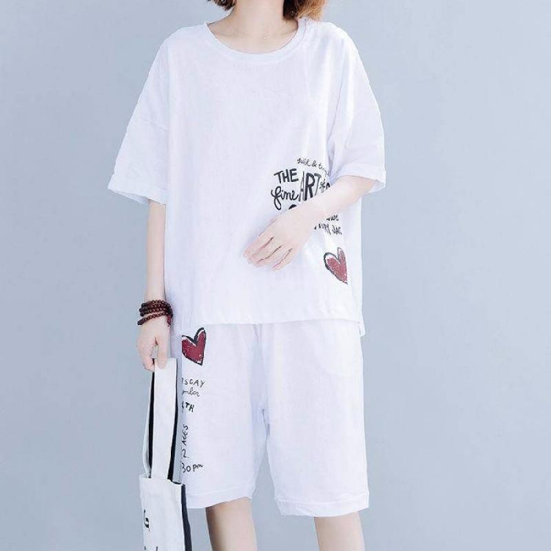 Women's Summer Short Sleeve Shirt Women's Slim Loose Casual Suit Shorts Two-piece Set