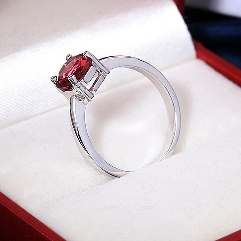 New Four Prong Square Garnet Red Ring  Stamp Fashion Jewelry Wedding Engagement Gift For Women
