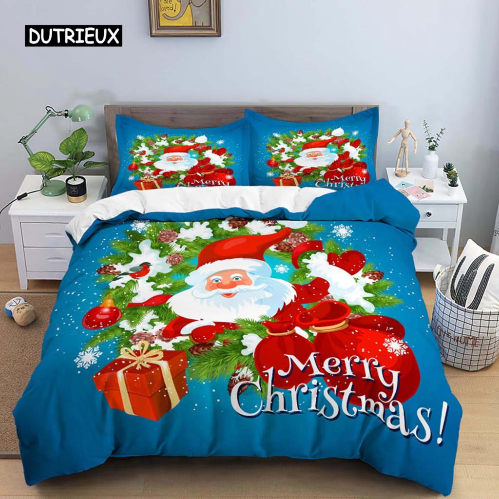 Santa Claus Print Duvet Cover for Adult Kids Microfiber Bedding Set Pillowcase Christmas Decor Quilt Cover 2/3pcs King Twin Size