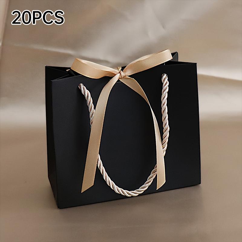 20pcs Pretty Paper Gift Bag Present Box For New Year Birthday Wedding Party DIY Gift Packaging Bow Handbag Christmas Gift Bags 20pcs14x6x12cm