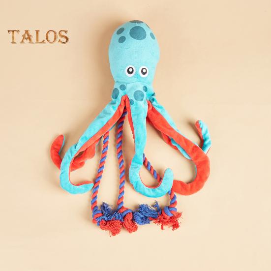Plush Octopus Dog Toy Tough Dog Chew Toy for Aggressive Chewers Octopus Cotton Rope Tug-of-War Toy for Puppy Teeth Cleaning