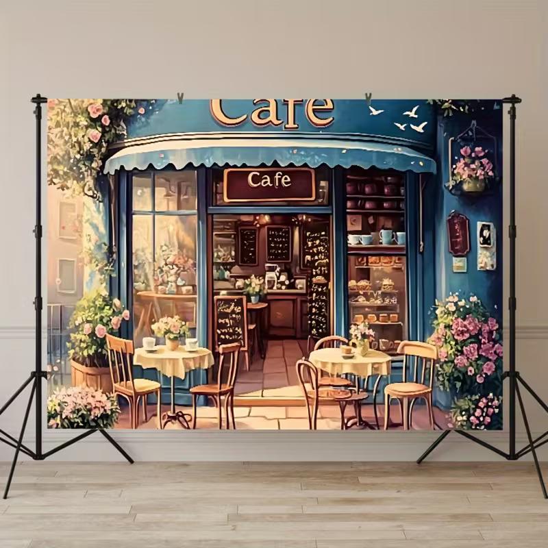 

Parisian Cafe Tapestry Backdrop, Vintage Coffee Shop Background for Photoshoot 47.2x31.5inch/120*80cm