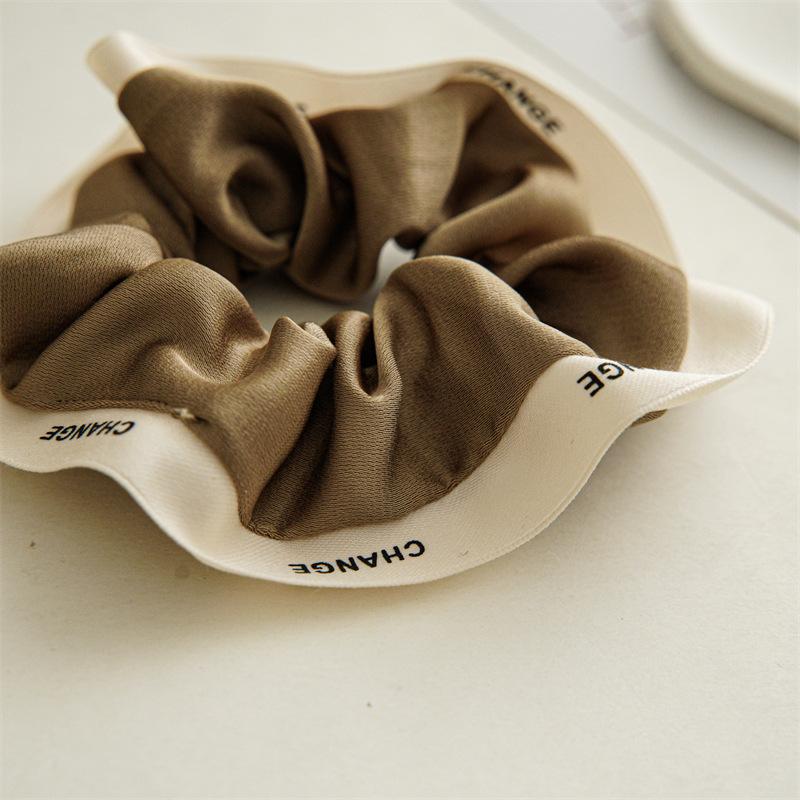 French Elegant  Korean Style Fashion Letter Ribbon Edge Elastic Scrunchies Satin Hair Ties Scrunchi for Women Girls