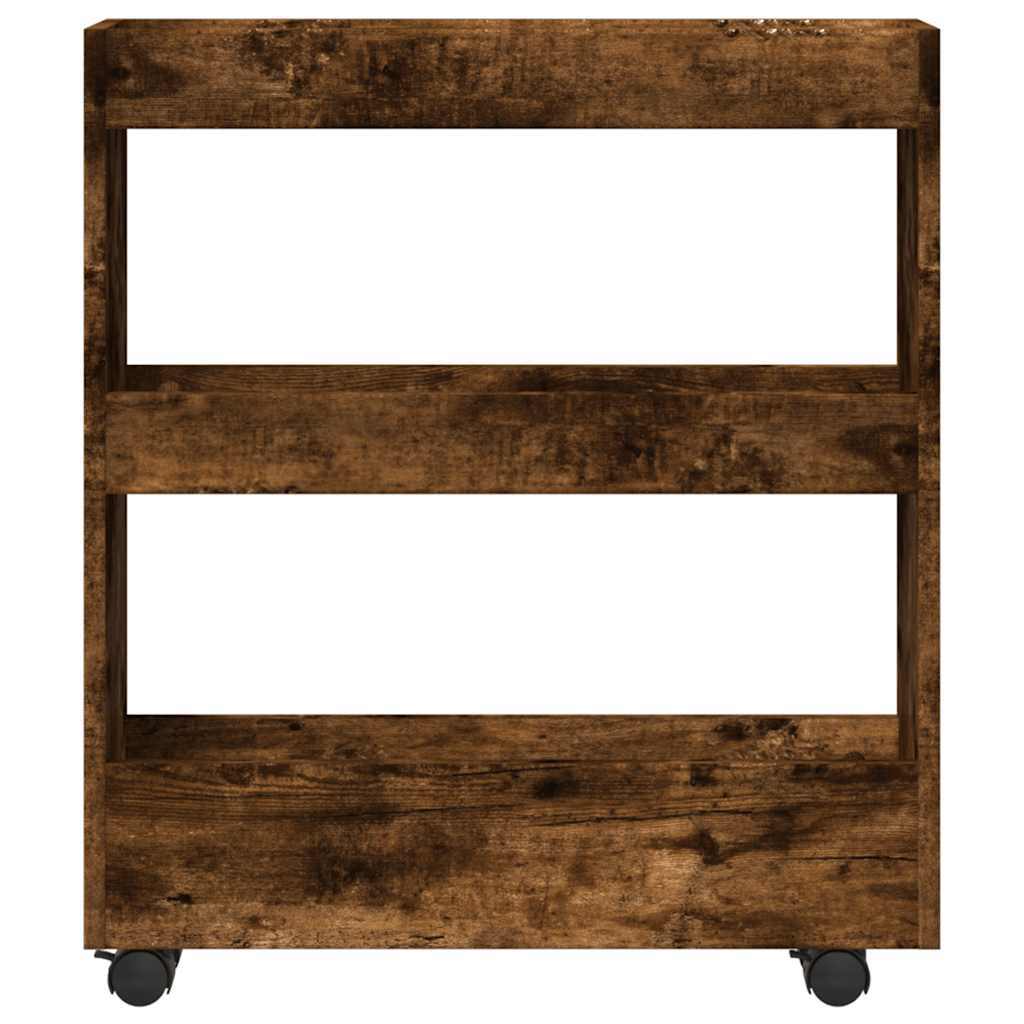 Narrow Storage Trolley 3 Tier Smoked Oak Wood Based Material