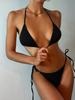 Sexy Damen-Badeanzug, einfarbig, geteilter Badeanzug, Neckholder, Rücken, Krawatte, hohe Taille, Tanga, brasilianische Strandmode