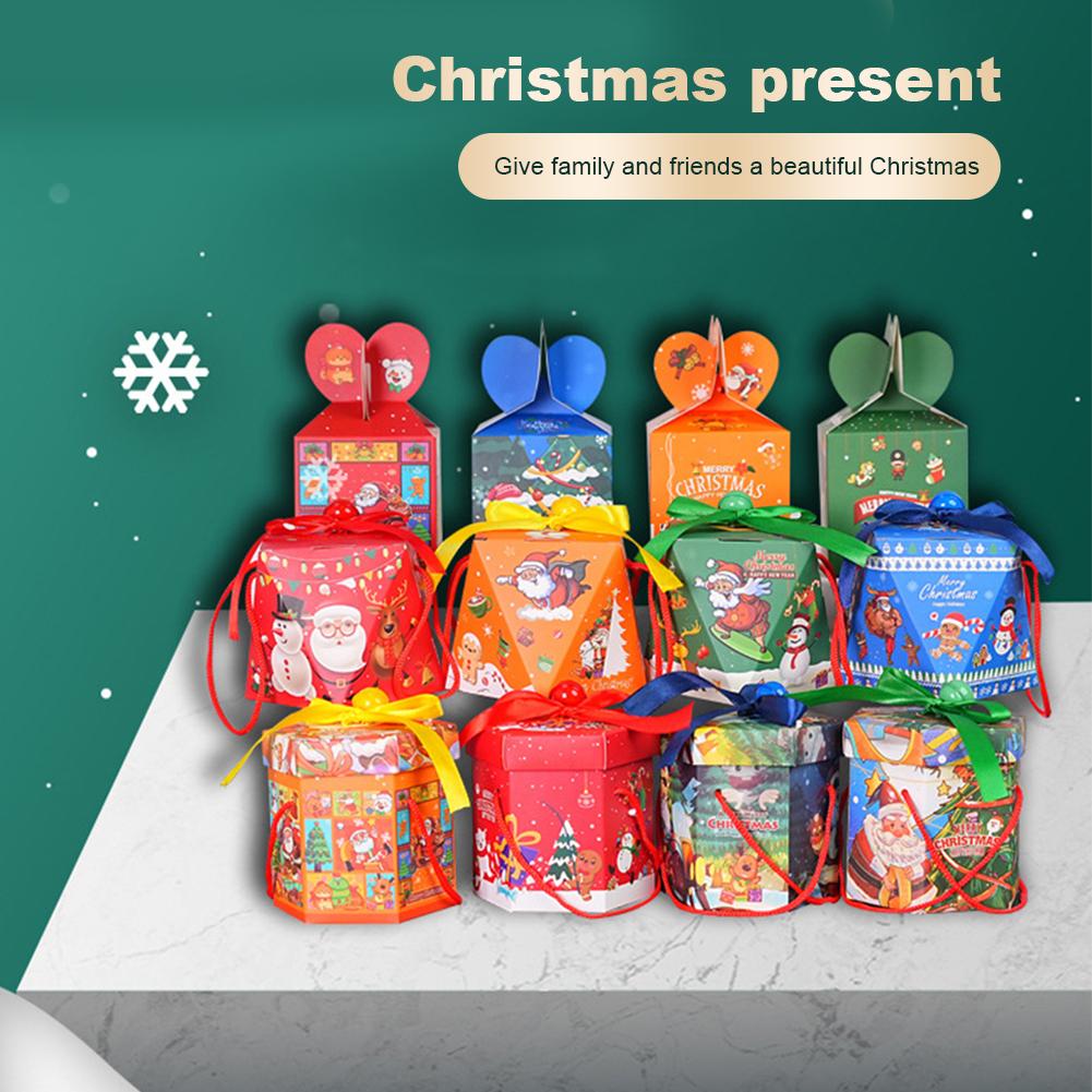 50pcs Cartoon Merry Christmas Treat Boxes For Candy Biscuit Baking Apple Paper Box Cookie Gift Packaging New Year Navidad