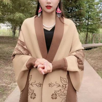 Autumn and Winter Cardigan Coat Long Staple Cotton Women Shawl Meat Covered Versatile Long Sleeve Casual Poncho Cardigan Female