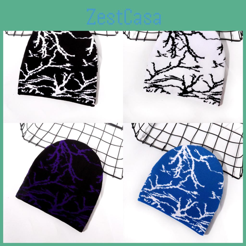 Knit Hat With Lightning Pattern For Autumn Casual Streetwear