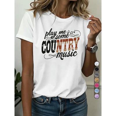Country Music Graphic Tee for Women - White Short Sleeve Plus Size T-Shirt Featuring Bold "Play Me Some COUNTRY Music"