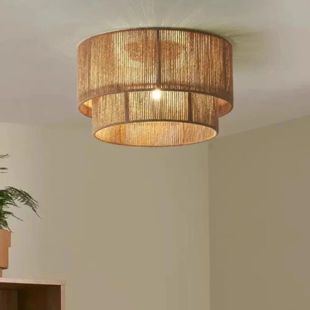 45/50CM Vintage Japanese Hemp Rope Round Ceiling Lights Modern E27 Led Pendant Lights Retro Restaurant Light Fixtures Led Lamp