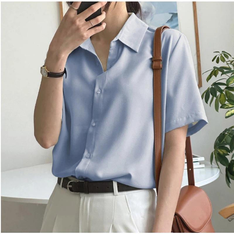 Korean Style Commuting Loose Short-sleeved Shirt for Women Summer Thin Design Versatile Shirt