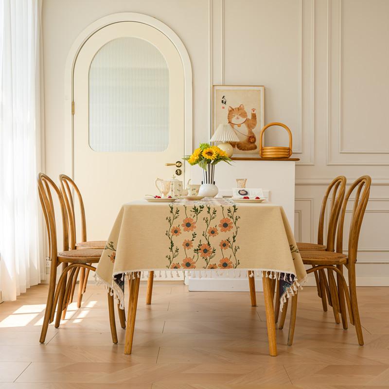 Pastoral Woven Jacquard Flower Fringed Tablecloth Rectangular Coffee Table Tablecloth Dining Table Cloth