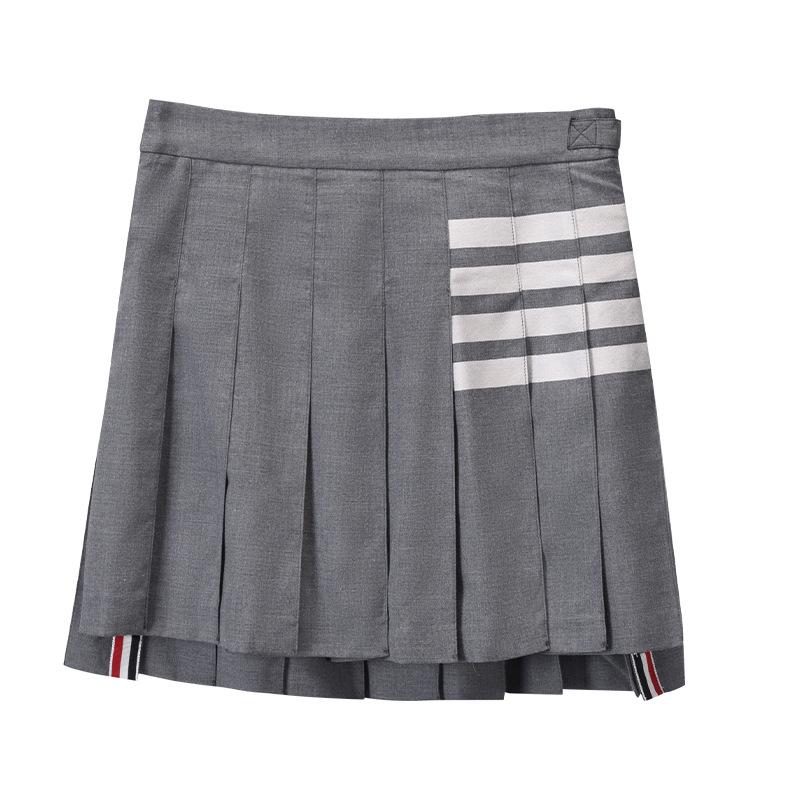 

TB Browin A-line Summer Wool Skirt - Yarn-Dyed Striped Short Skirt XS