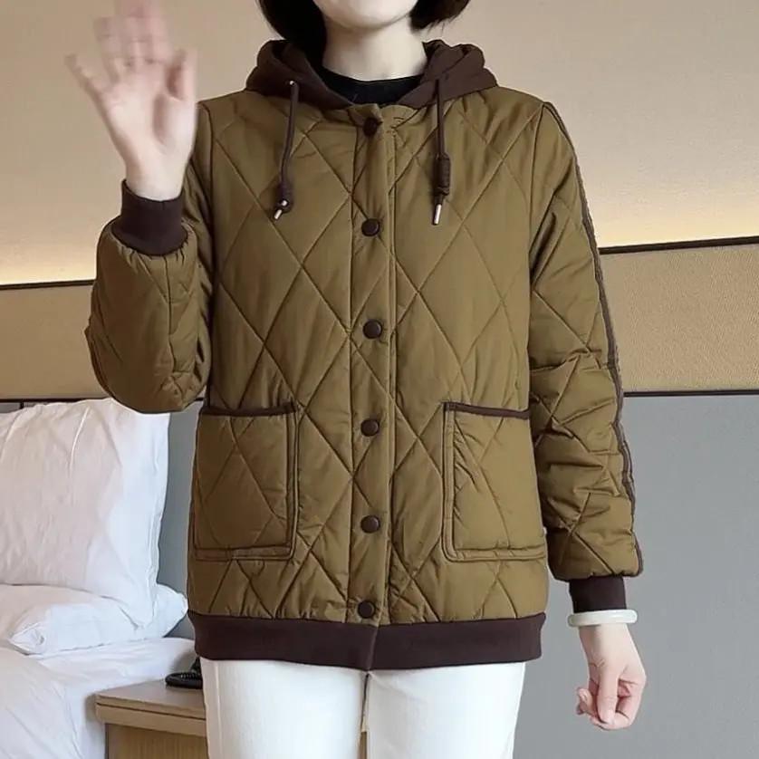 Warm Hooded Casual Short Jacket for Middle-Aged & Elderly Mothers - Light & Soft Winter Two-Cotton Design