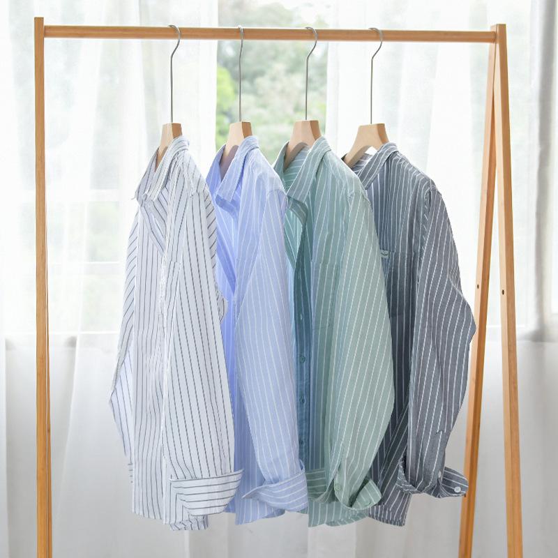 Men's Japanese Striped Cotton Shirt: High-End, Versatile, Long Sleeve for Spring