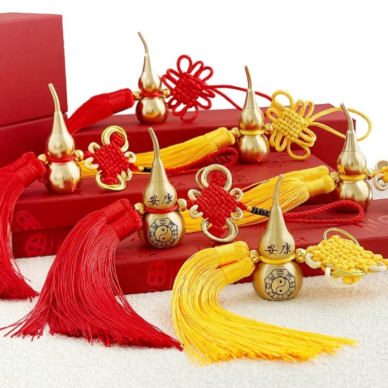 Copper Gourd and Chinese Knot Tassels Pendant Charm For Home Car Decors Amulet With Auspiciously Fengshuis Symbolism