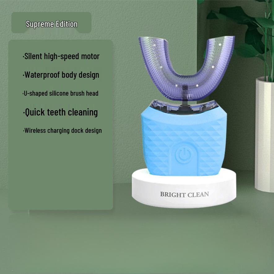 Rechargeable U-Shaped Sonic Electric Toothbrush with Soft Bristles & Automatic Timer