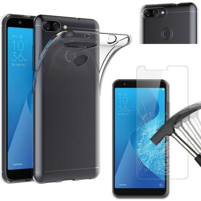 Coque - PHONILLICO - Asus ZB570TL Zenfone MAX PLUS M1 - TPU Transparent - Ultra Slim - Film Verre Trempé
