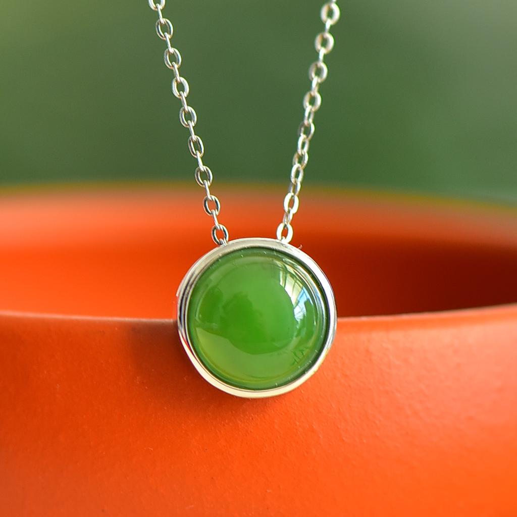 Hotan Jade Jasper S925 Silver Inlaid Egg Face Pendant Necklace Women's Fashion Simple Style with Certificate