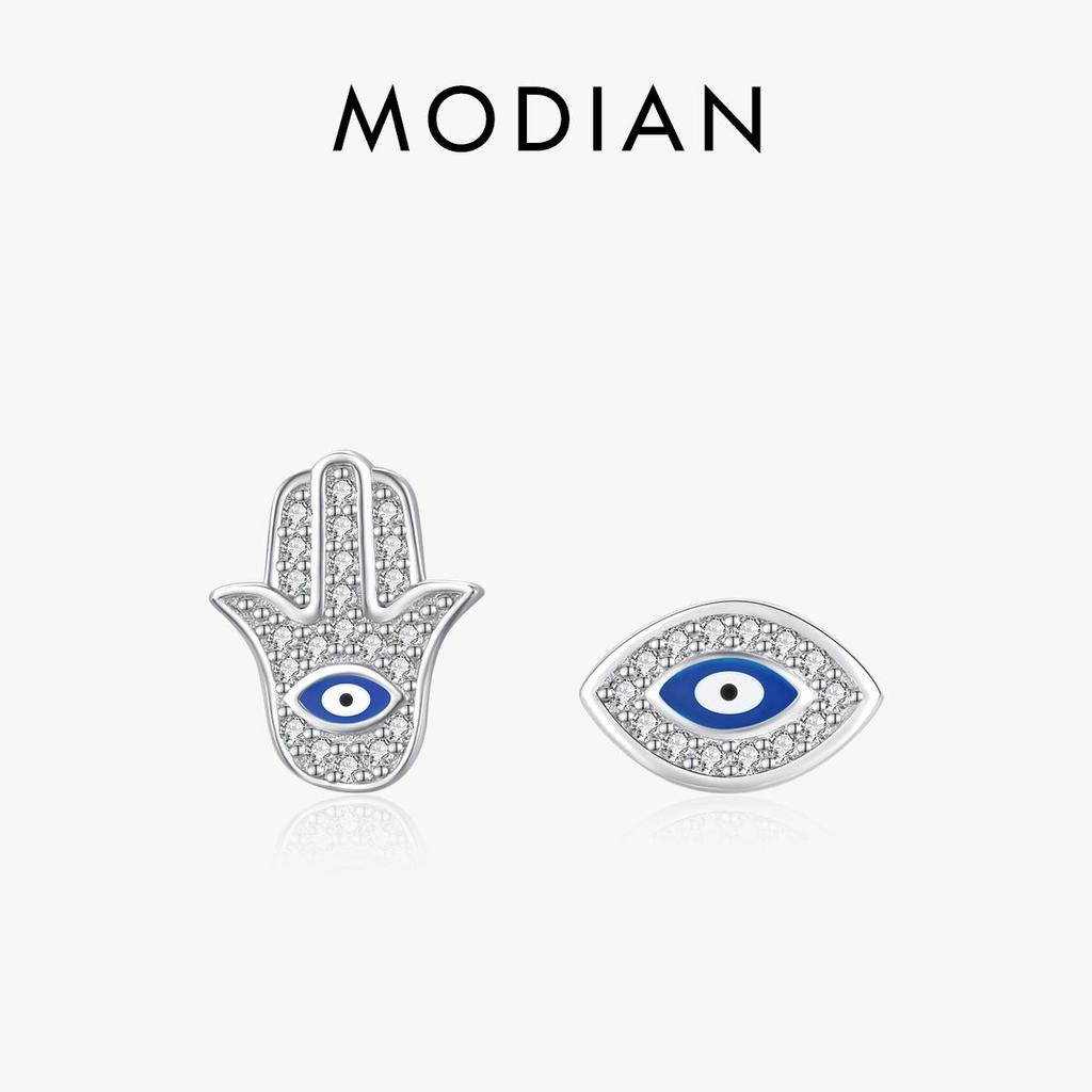 MODIAN CZ Blue Eye Emaille Palm Ohrstecker 925 Sterling Silber Funkelnde Hand der Fatima Ohrring für Frauen Edlen Schmuck